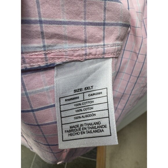 Izod Short Sleeve Button Down Shirt Men’s Size 5XLT Big & Tall Pink Plaid Casual - Picture 2 of 9